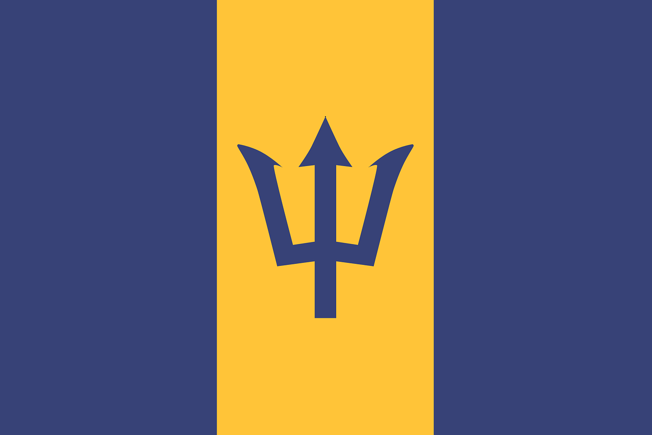 Барбадос флаг. Флаг Барбадоса. Флаг с трезубцем. Флаг синий желтый синий с трезубцем. Символ Барбадос на флаге.